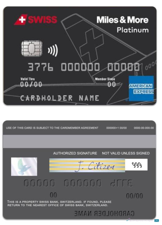 Download Switzerland SWISS bank Miles & More platinum american express card Photoshop template